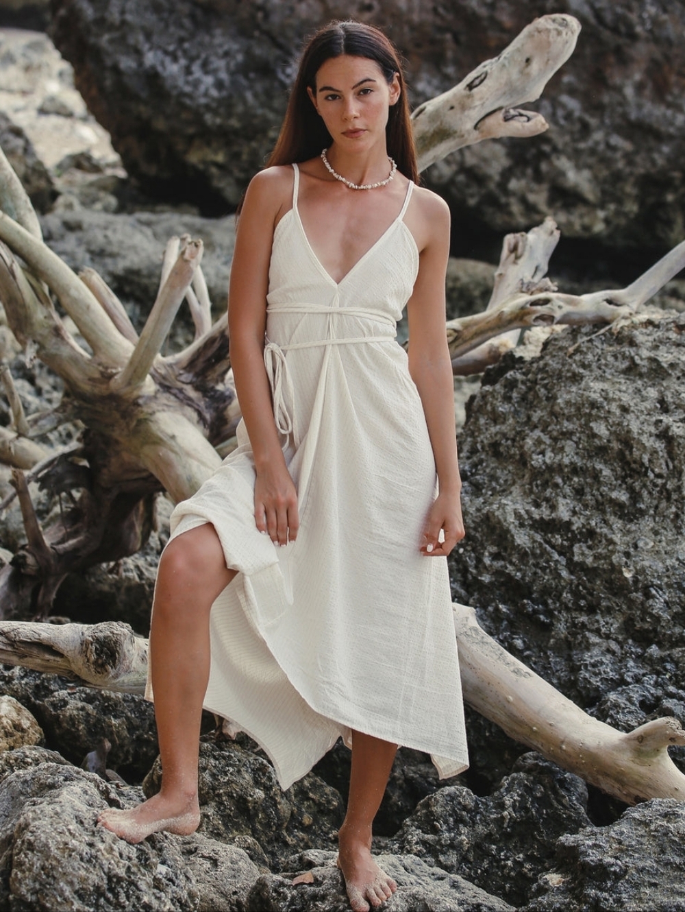 The Handloom Sage Maxi Dress | Boho Coastal Flowy Cotton | One Size